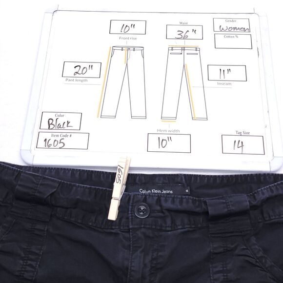 Calvin Klein Jeans Casual Button Zip Dark Wash Chino Shorts Womens Size 14 Black - Picture 8 of 8